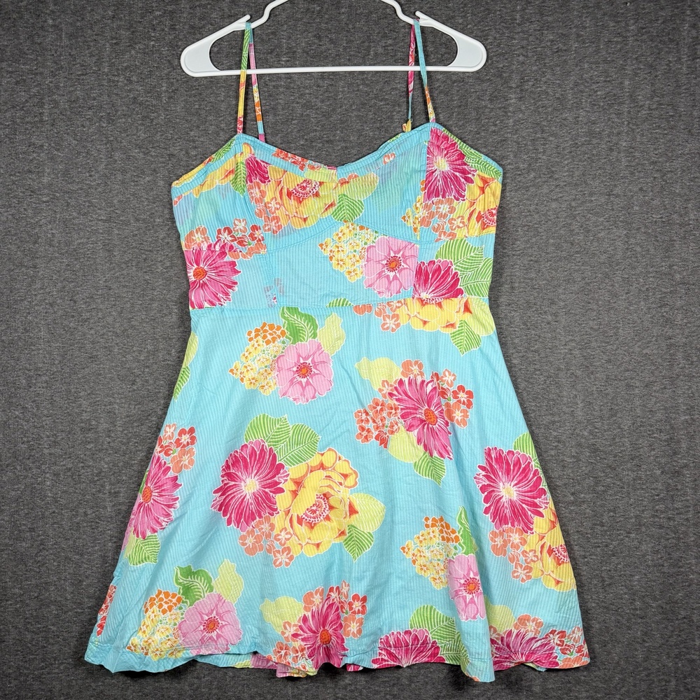 Aeropostale Dress Womens XL Turquoise Floral Cotton Sundress Smocked Back